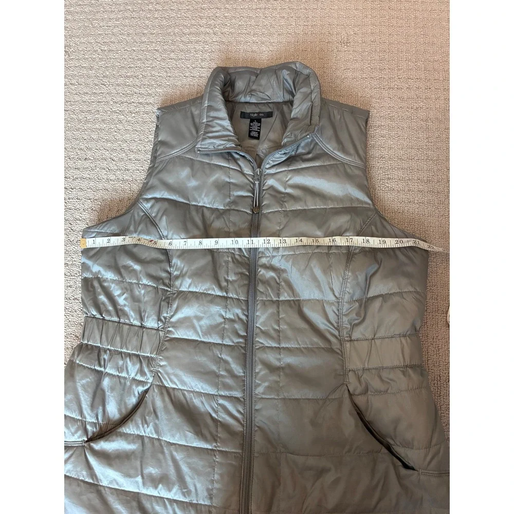 Style & Co‎ Women's Silver Quilted Puffer Vest Sleeveless Lightweight L